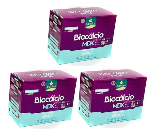 Kit 3 Biocalcio Mdk 60 Cápsulas Calcio 1250mg + Vitaminas