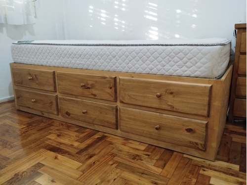 Cama 1 1/2 Plaza Madera Maciza Con Cajones