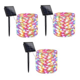 X3 Guirnalda 300 Led Alambre Hada 30m Multicolor Solar