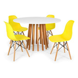 Mesa Jantar Talia Amadeirada Branca 120cm +4 Cadeiras Eiffel Cor Amarelo