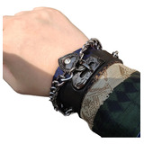 Pulsera Cadena Corazón Cuero Pu Estilo Punk Gótico Metal