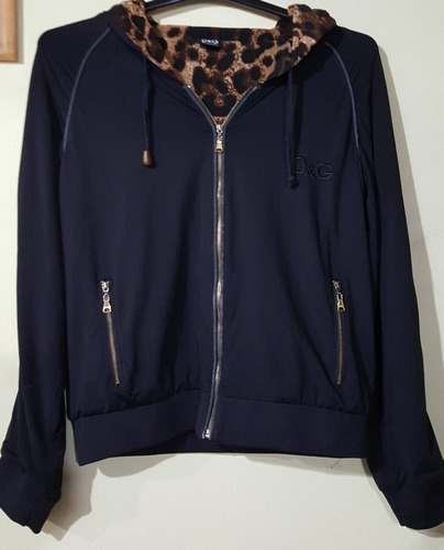 Campera Modal Negra Forrada Animal Print Dolce & Gabbana 