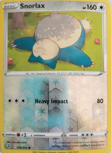 Pokémon Tcg Snorlax 206/264 Reverse