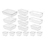 16 Pcs Desk Drawer Organizers Trays Set 5-size Clear Dr...