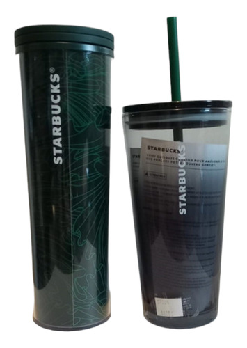 Termo Acrílico Y Vaso Cristal Starbucks Core Negro Y Verde