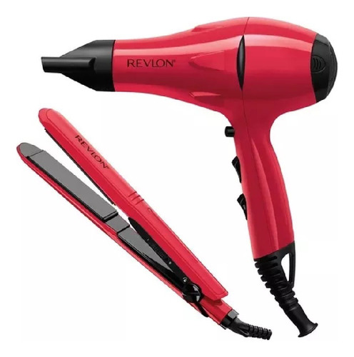 Combo Revlon Secador 2000w + Planchita Rvdr5230rl2a Rojo