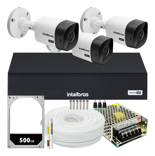 Kit Intelbras 3 Câmeras Vhc 1120 Hd 1mp 20m Dvr De 4 Canais