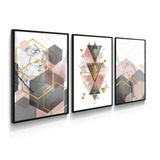 Quadros Decorativos Geométrico Abstrato Rosa Cinza Dourado