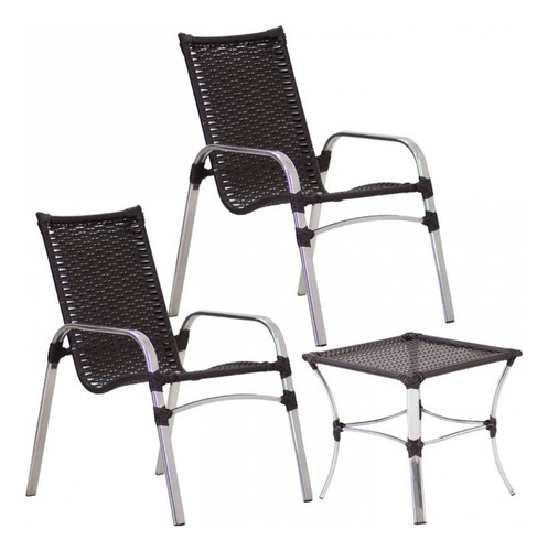 2 Cadeiras E Mesa Alumínio Área Jardim Piscina Trama Origina
