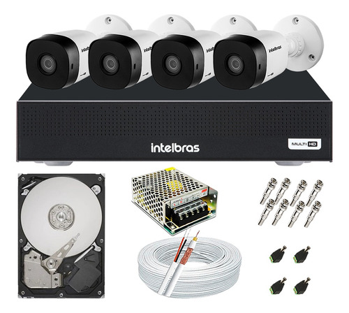 Kit Cftv 4 Câmeras Multi Hd 720p 1mp Dvr Intelbras Mhdx 1104