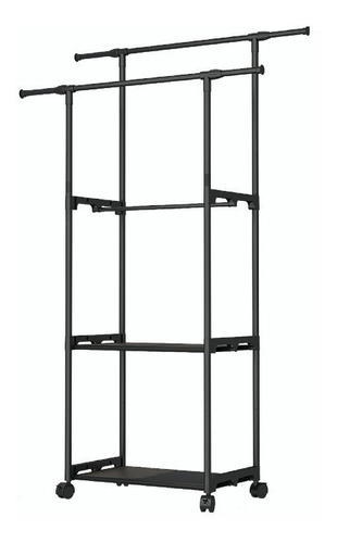 Rack Organizador Doble Para Ropa Perchero Ganchos Portátil Color Negro