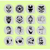 Stencil Personagens (4) Infantis Kit 16 Moldes 7x7cm