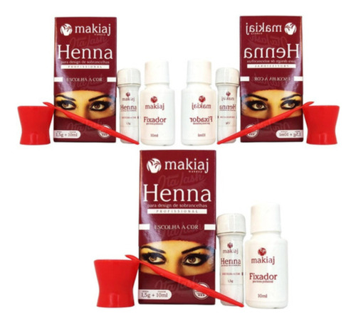 Kit 3 Henna Sobrancelha Makiaj Efeito Natural + Mixer