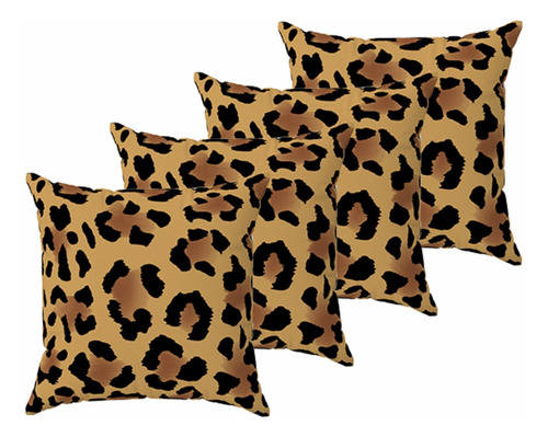 4 Almofadas Cheias 40x40cm Decoração Animal Print Leopardo