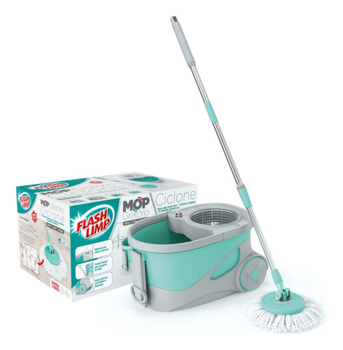 Mop Giratório Ciclone Cesto Inox Esfregao 20l Com Puxador