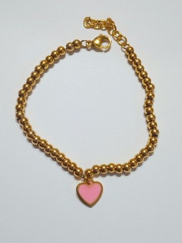 Pulsera Bolitas Y Corazoncito Acero Quirúrgico Dorado