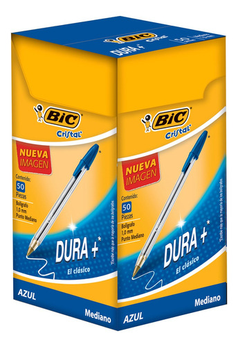 Pluma Lapicero Bic Dura+ Punto Mediano 1 Mm Caja 50 Piezas Azul