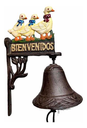 Campana Llamador Con Patos Y Ménsula En Fundición De Hierro