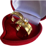 Alianças Casamento Banhada Ouro 18k Com Pedra + Anel Brinde