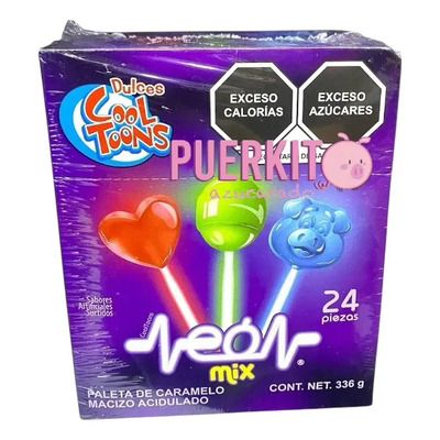 Paleta De Caramelo Macizo Acidulado Neón Mix  24 Pzas | MercadoLibre