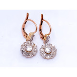 Aros Pendientes Roseta Antigua En Oro 18k Y Diamantes.