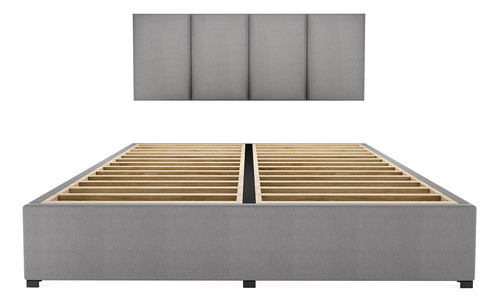 Cama Recamara - Base Box Cabecera Tapiz Gris Matrimonial