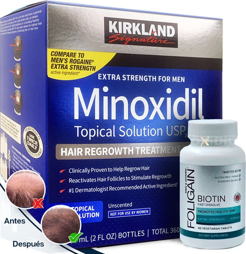 Minoxidil 5% + Biotina 10,000 Ultima Generación 60 Tabletas