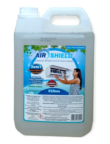Air Shield Bactericida Limpeza Higienização Ar Condiciona 5l