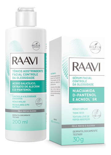 Kit Tonico E Serum Controla Oleosidade Com D-pantenol Raavi