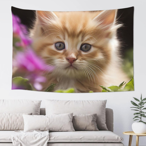 Adanti Cute Cat Print Tapestry Decorative Wall Soft Wide Wa.