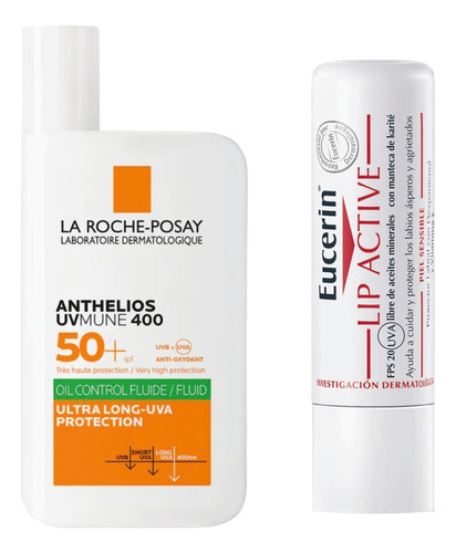 Kit Bolso Eucerin Lip Active + La Roshe-posay Anth Fps50+