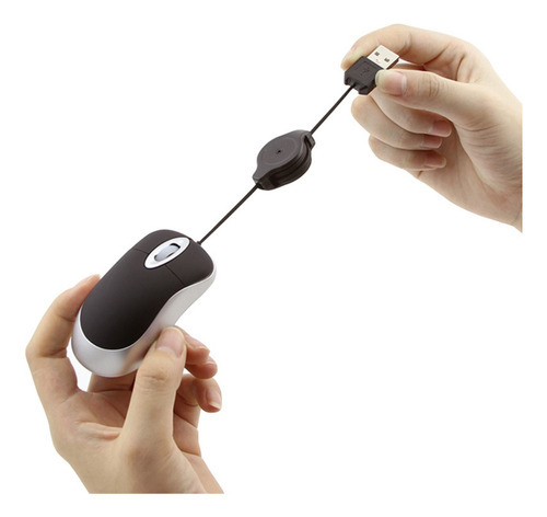 Mouse Óptico Com Fio Usb Retrátil Notebook Desktop Cor Preto