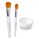 Kit Pincel Seda 16, 24 Máscaras, Argilas E Cubeta Porcelana Cor Branco