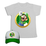 Luigi Mario Bros Camiseta Obsequio Gorra  Para Niño Combo