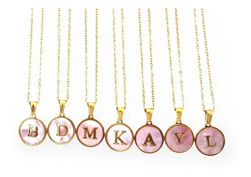Cadena Collar Dije Inicial Perla Madre Rosa Acero Inoxidable | MercadoLibre