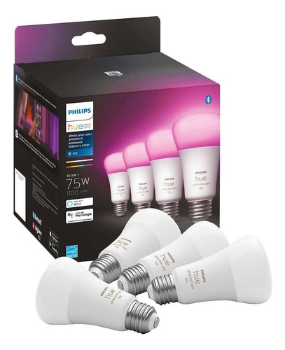 Philips Hue Paquete De 4 Bombillas Inteligentes A19 De Lú