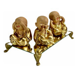 Trio Buda Bebê Cego Surdo Mudo Ouro Dourad+ Aparador Brinde 