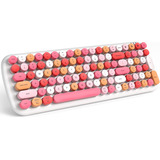 Teclado Inalámbrico Bluetooth Teclas Redondas Retro Rosa