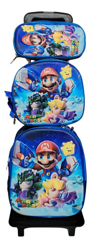 Mochila De Carrito De Mariobros 3d Kinder Prescolaren Combo