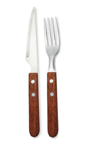 Set X12 Cubiertos Tenedor Cuchillo Carne Carol Mango Madera