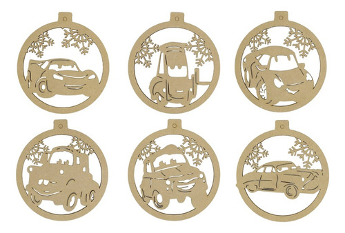 06 Esferas Navideñas De Cars En Madera Mdf 