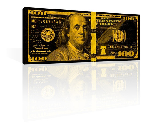 Cuadro Decorativo Canvas Monedas Dólar Negro Dorado