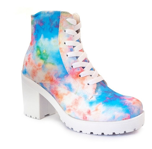 Bota Feminina Salto Alto Tratorada Tie Dye Verao Lançamento 