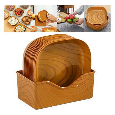Set 8 Platos Plásticos Efecto Madera Con Base Organizadora | Envío gratis
