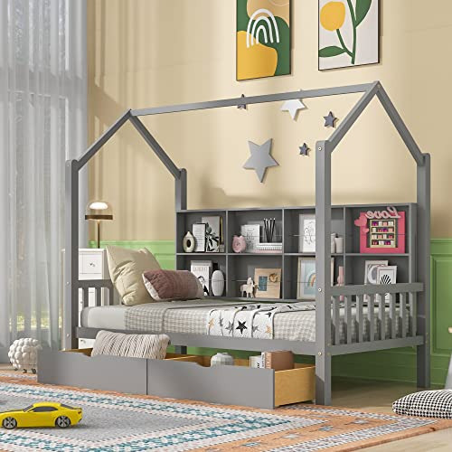 Cama Infantil Con Cajones Y Estante, Diseño De Casa, Color G