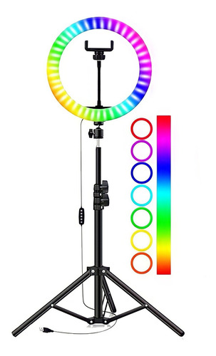 Aro Luz Rgb Multicolor 26cm + Tripode Ajustable