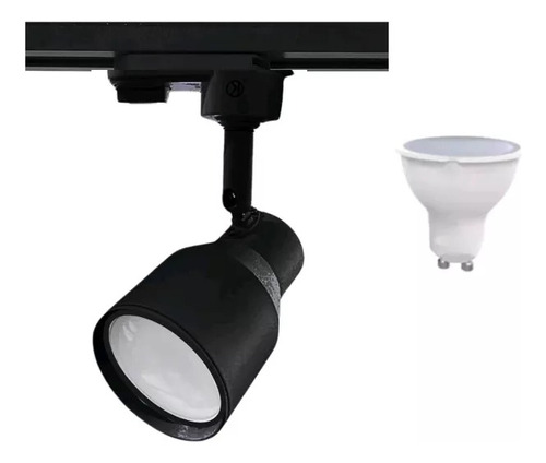 Foco Riel Monofasico Negro Gu10 + Ampolleta Led - Lemulux