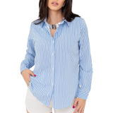 Camisa Social Feminina Listrada Blusa Listras Tendência Giz