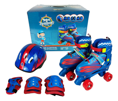 Roller Patins Infantil Quad 4 Rodas +  Capacete Kit Proteção