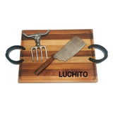 Kit Asado Bandeja Picadas 40x30x3 Madera Dura Laser Nombre